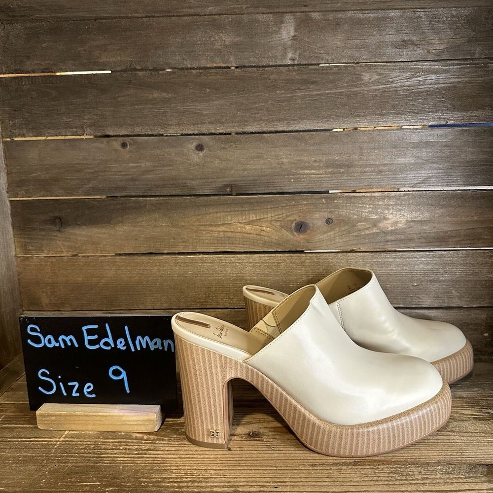New $170‎ Womens Sam Edelman Shiloh Leather Heel Mule Shoes Size 9 M